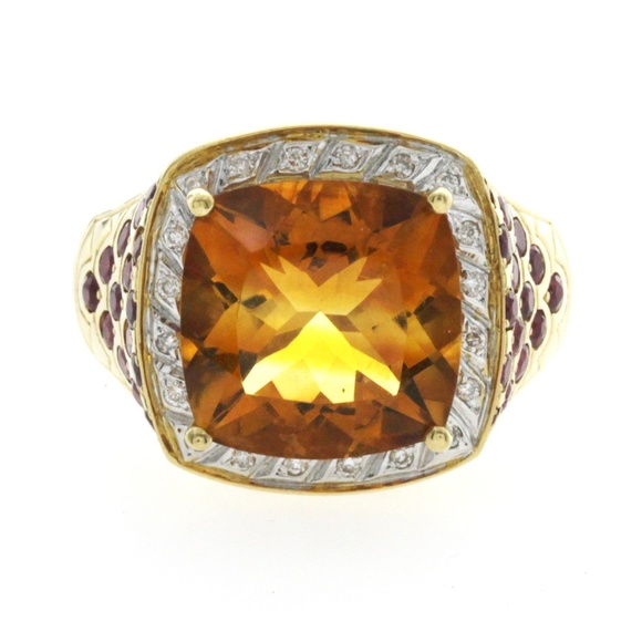18k Citrine & Ruby with Diamonds Engagement Ring - Picture 1 of 6